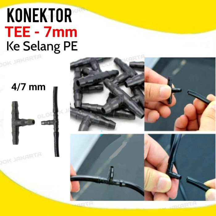 Konektor Tee T 7mm Nepel Fitting 3 Cabang Untuk Selang PE 6 mm / 7 mm