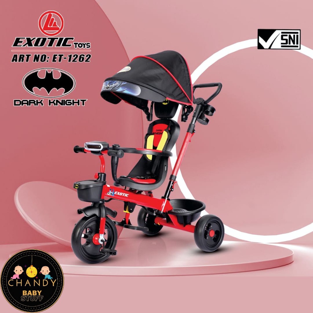 SEPEDA ANAK RODA TIGA TRICYCLE ET 1262 EXOTIC (BATMAN) KURSI BISA PUTAR, LAMPU DAN MUSIK