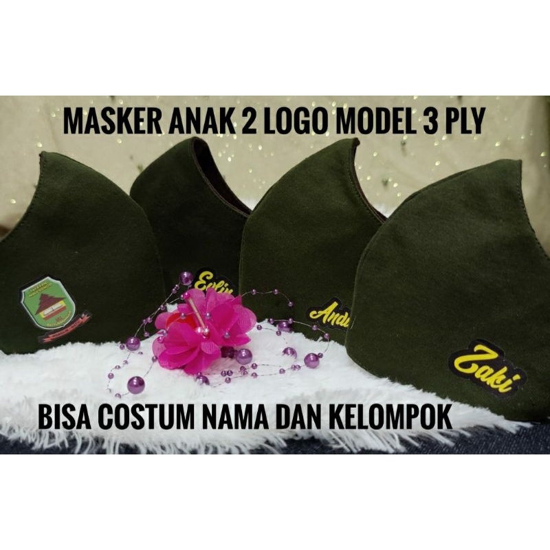 Masker anak dua logo sablon costum nama