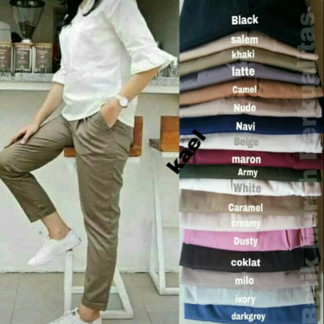 READY !!! BAGGY PANTS Latte Beige Nude Maroon Ivory Dusty Pink White Moss Tamolivia B7T7 Baggy pants