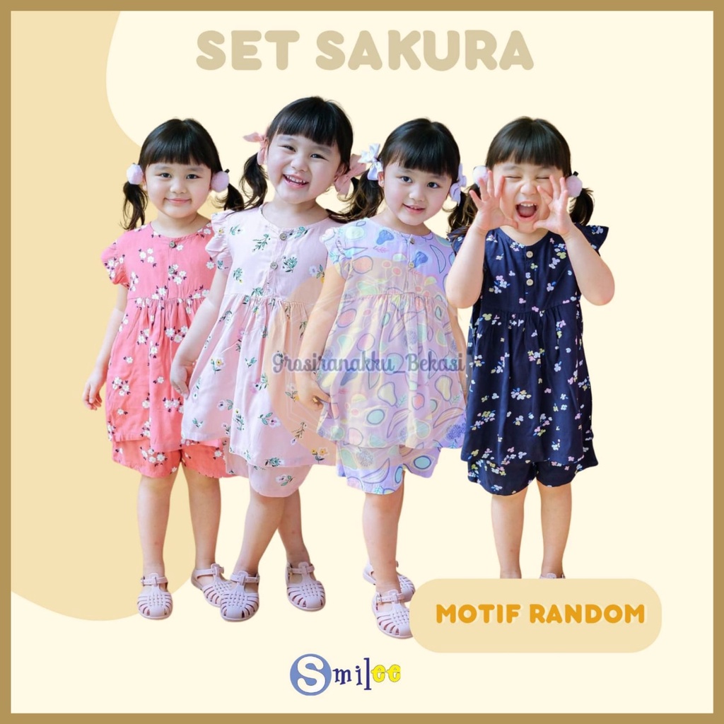 Setelan Anak Rayon Smilee Sakura  Mix Motif Size 1-5Tahun