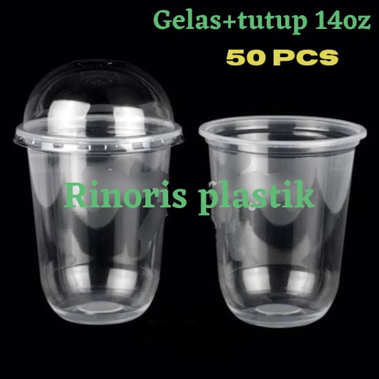 GELAS PLASTIK OVAL U 14OZ+ TUTUP CEMBUNG ISI 50PCS GELAS ES BOBA BUBLE MINUMAN VIRALTEBAL TAHAN LAMA