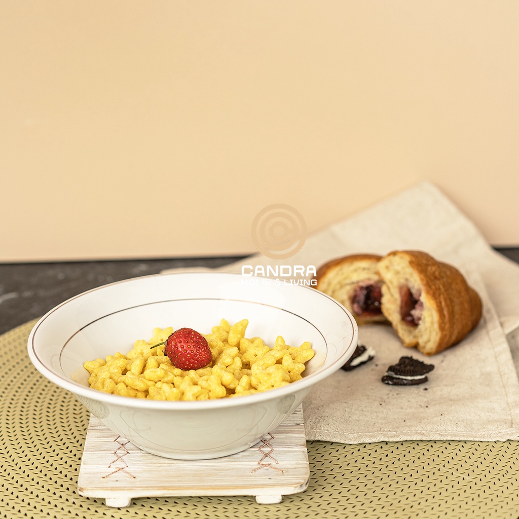 6 Pcs Mangkok Sup Keramik List Emas / Bowl Soup 7 inch - 17.5 cm