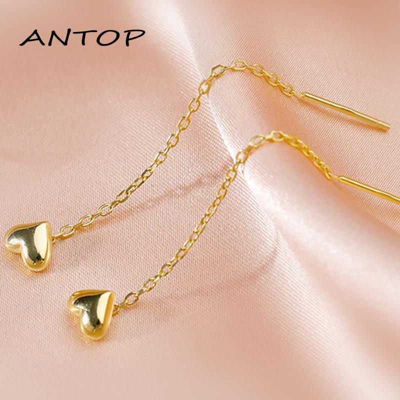 Anting Tusuk Gantung Bahan Silver Desain Hati Gaya Trendy Untuk Wanita