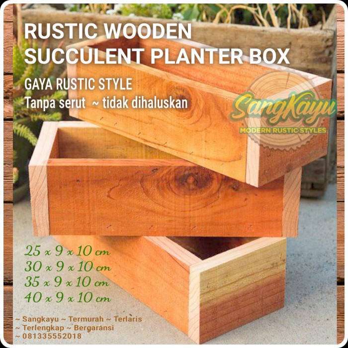 Wood succulent planter rak tanaman hias pot sukulen kayu rustic box 2 - 25 x 9 x 8 cm