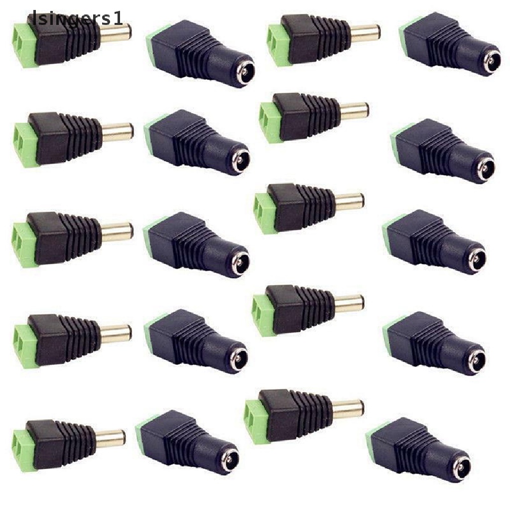 (lsingers1) 20pcs Adapter Konektor Jack Power DC Male + Female 2.1x5.5mm Untuk CCTV