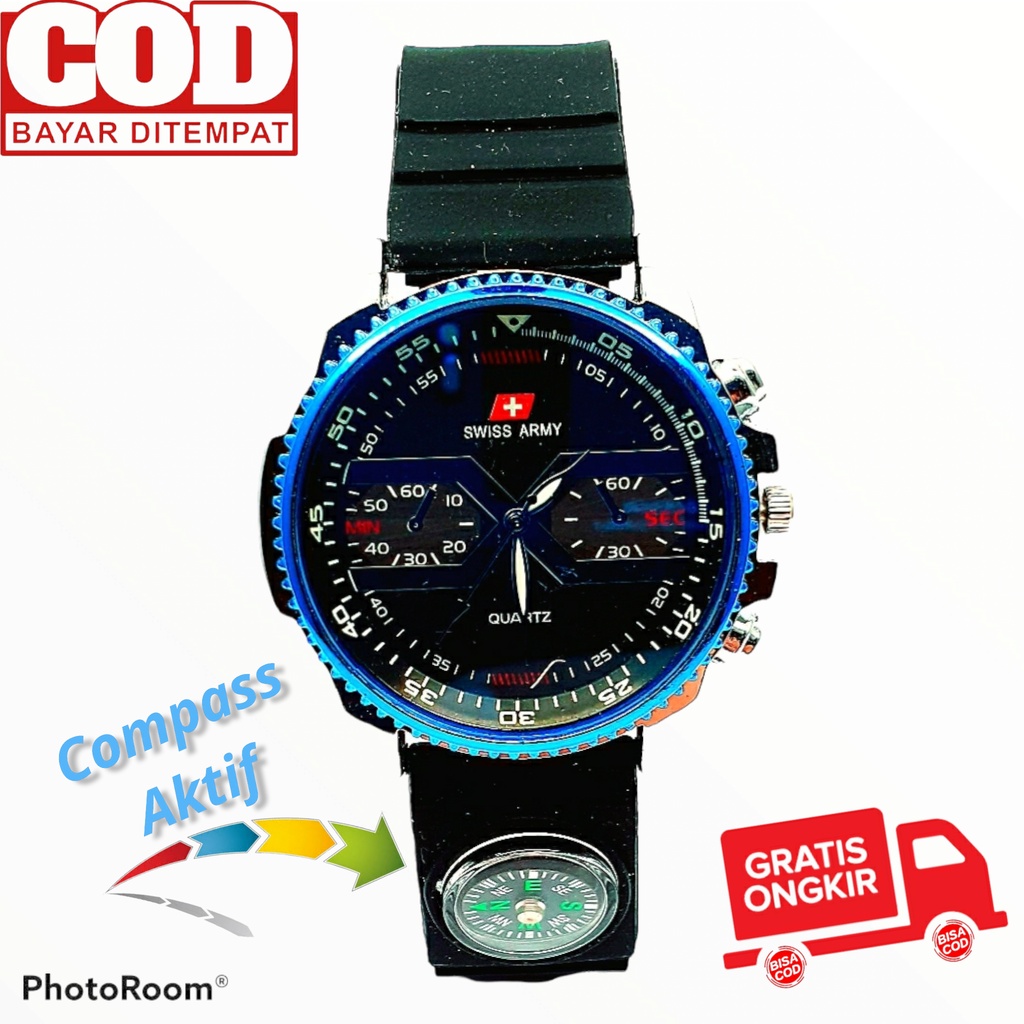 BISA COD - JAM TANGAN ANALOG PRIA TERBAIK BEST SELLER COMPASS CHRONO VARIASI RUBBER STRAP SERIES VXi7o89