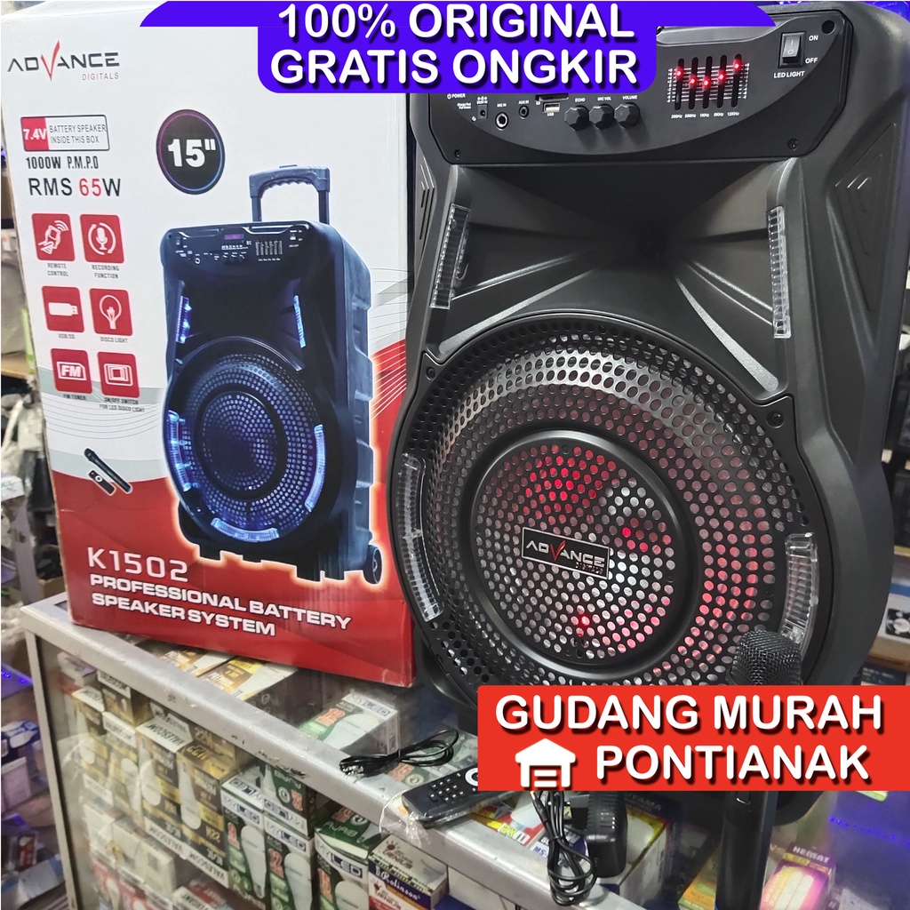 Speaker Bluethoot Advance 15" K1502 dengan Aqualizer dan mic bluethoot 15inch