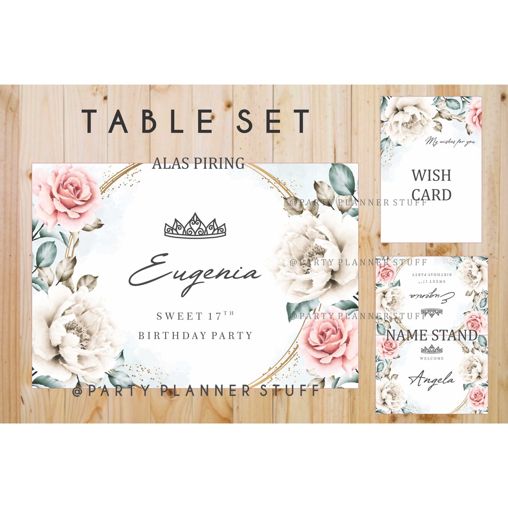 Table set sweet seventeen rustic flower dekor sweet 17th birthday bridal shower baby shower wedding 