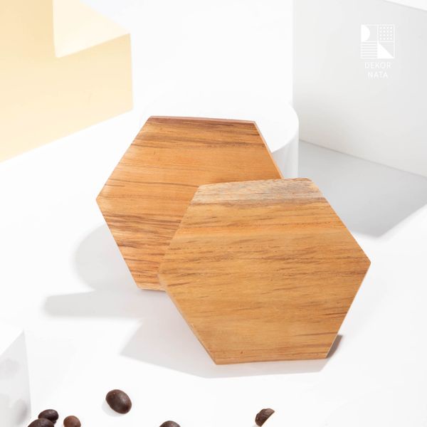 Hexagonal Wood Coaster / Coaster Kayu Segi Enam / Alas Gelas / Tatakan Gelas Kayu Alami Hexagonal