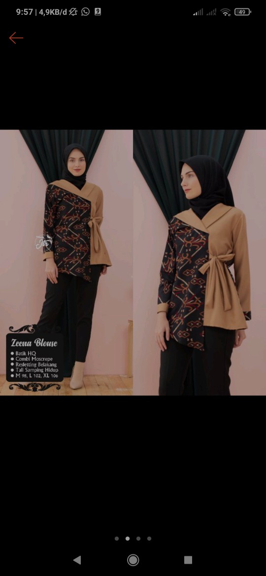 Blus Batik Wanita Kekinian Kerja Kantor Kombinasi Motif Zenna