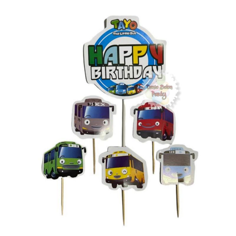 Cake Topper Happy Birthday / Cake Topper Tayo / Hiasan Kue BUS TAYO