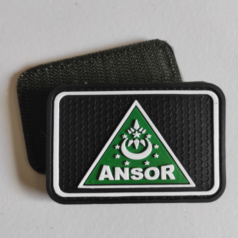 PATCH RUBBER LOGO ANSOR BANSER LIS PUTIH/TEMPELAN EMBLEM KARET VELCRO