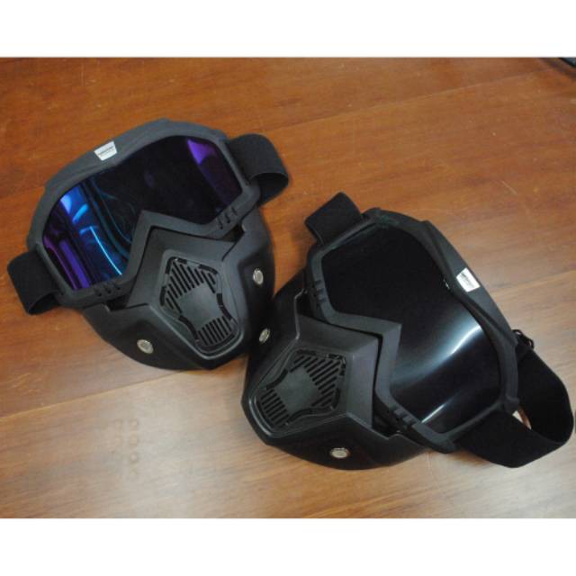 TaffSPORT BOLLFO Kacamata Goggles Mask Motor Retro Anti Glare Windproof WIDE MT-01 Hitam/Blue Grab