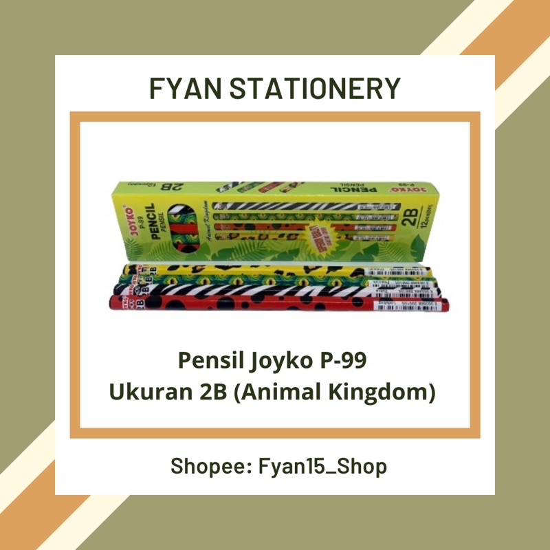 

Fyan Stationery: Pensil Joyko P-99 Tipe 2B Animal Kingdom, Pensil 2B Karakter Binatang, Pensil 2B Zebra, Pensil 2B Animal Kingdom
