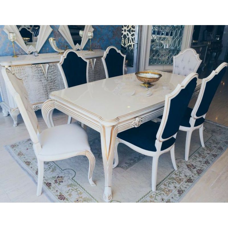 SET MEJA MAKAN MEWAH SHABBY CAT DUCO KURSI 6