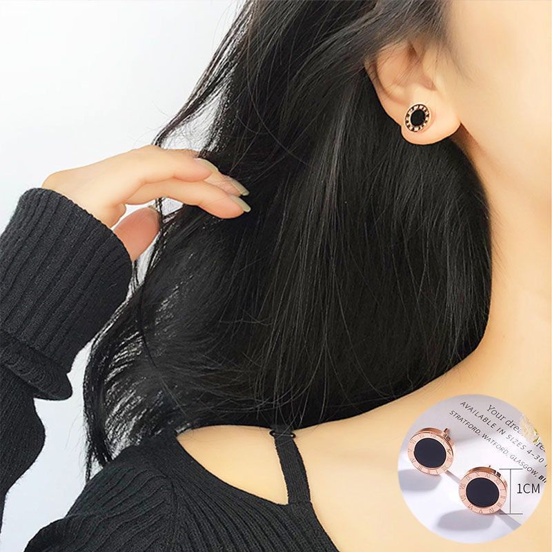 AT003 Anting Tusuk Model  BULAT HITAM Anting Tusuk Wanita bulat