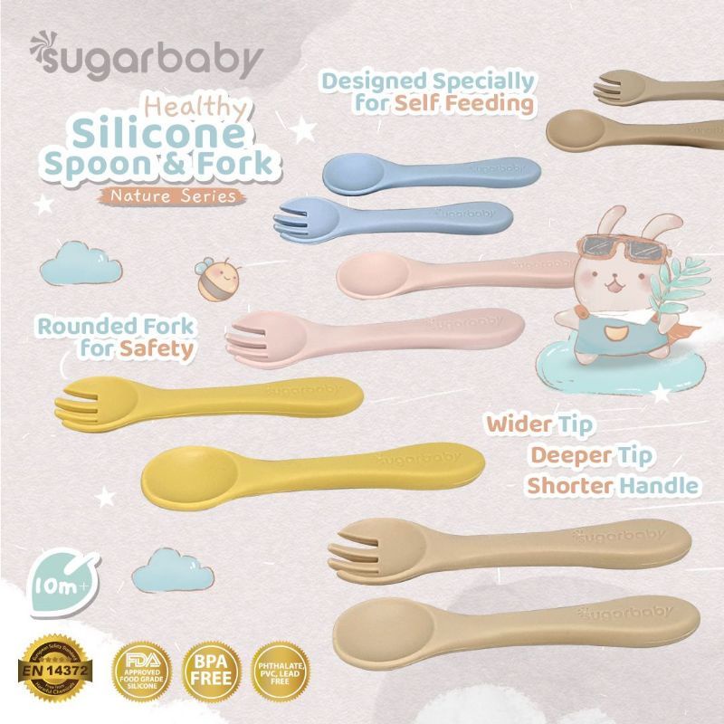 Sugar Baby - Healthy Silicone Spoon and Fork Nature Series