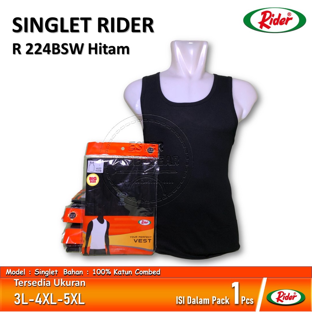 Kaos Singlet Rider Big Size R 224  BSW Hitam ISI-1 PCS bahan 100% katun