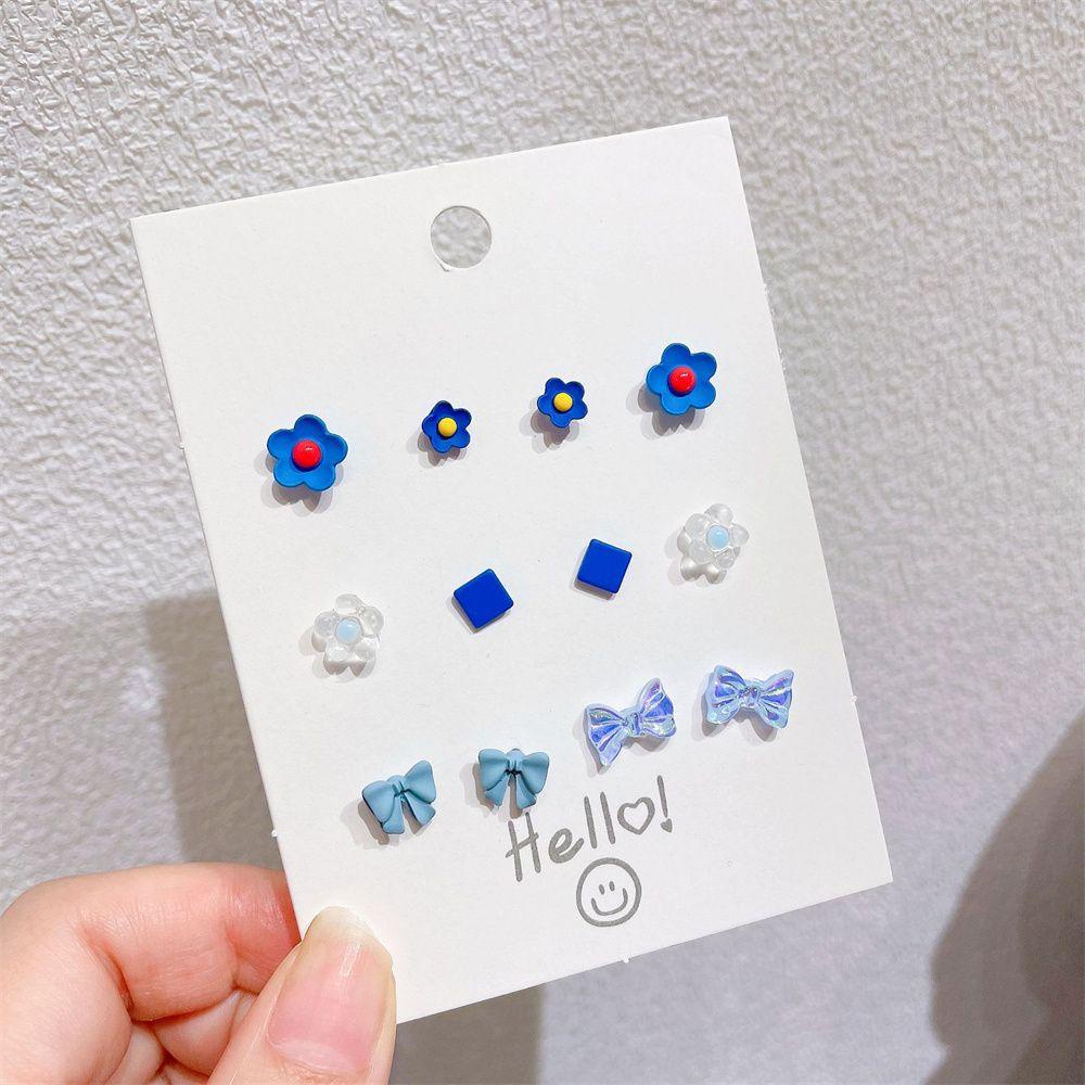 R-bunga Anting Geometris Tren Wanita Sederhana Fashion Kecil Lucu 6pasang/set Anting Kecil