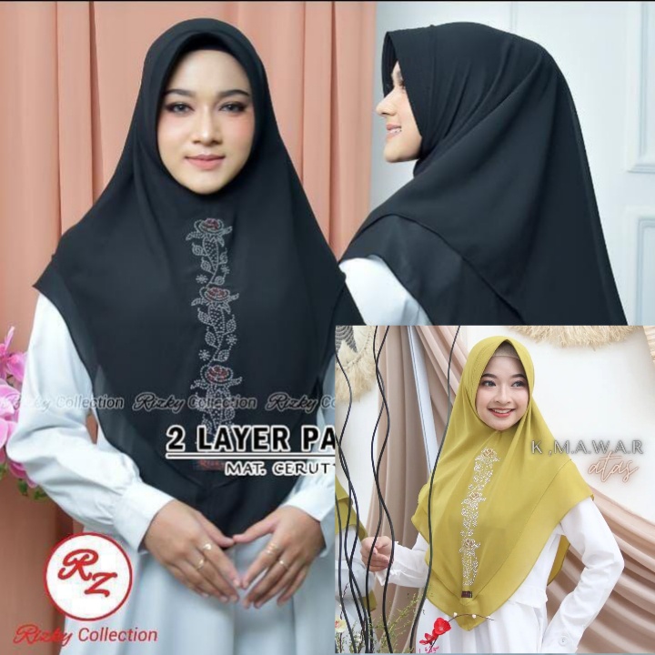 HIJAB PAYET MAWAR CERUTY 2 LAYER KHIMAR PAYET MAWAR BEST SELLER