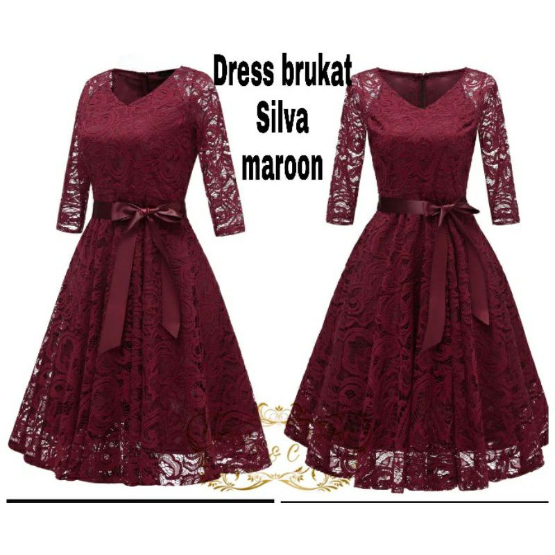 Dress Pendek Pesta SILVA Dress Brukat Pendek Premium Dress Kondangan Brokat Korean Style Good Qualit