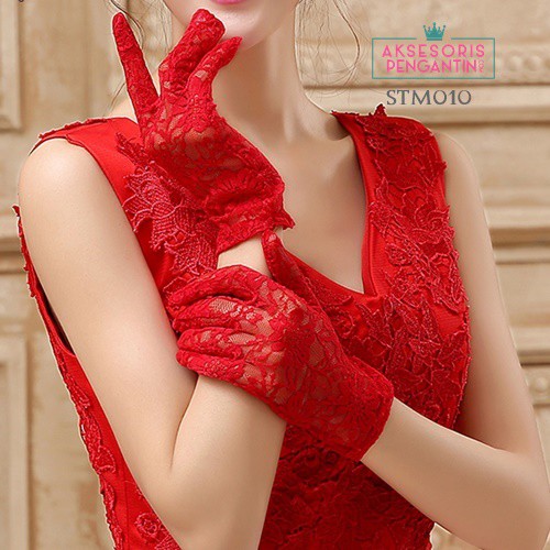 [READY STOK] SARUNG TANGAN LACE WEDDING GLOVES MERAH AKSESORIS PENGANTIN STM010