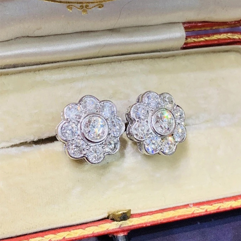 Fancyqube Anting Stud Bentuk Bunga Hias Kristal Kubik Zirkonia Serbaguna Untuk Wanita