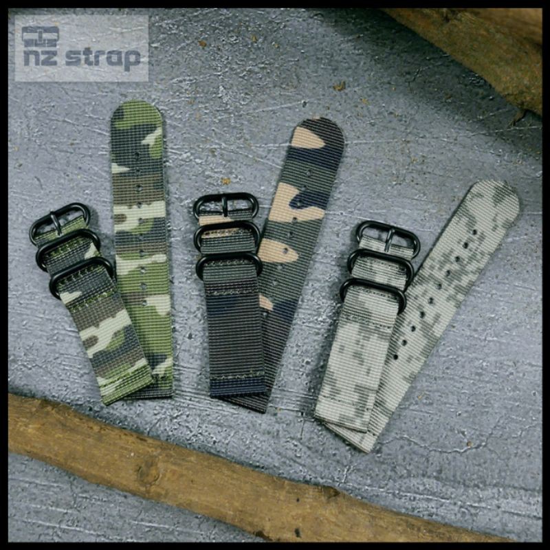 [ ZP2 ] Size 20, 22 - Quick Release Zulu Strap Camo 2 pcs Style PVD Buckle Nylon Ballistic