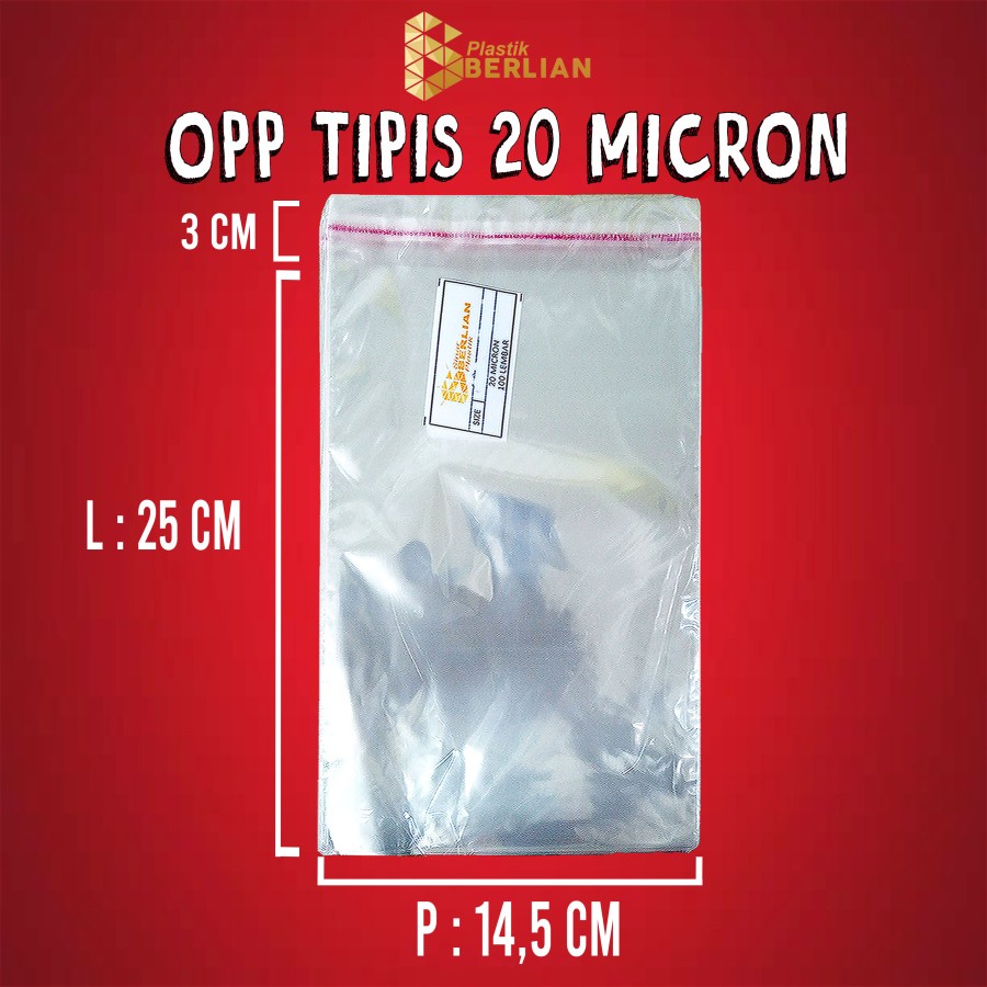 

14,5 x 25 cm Plastik OPP TIPIS (100 lbr) lem/seal