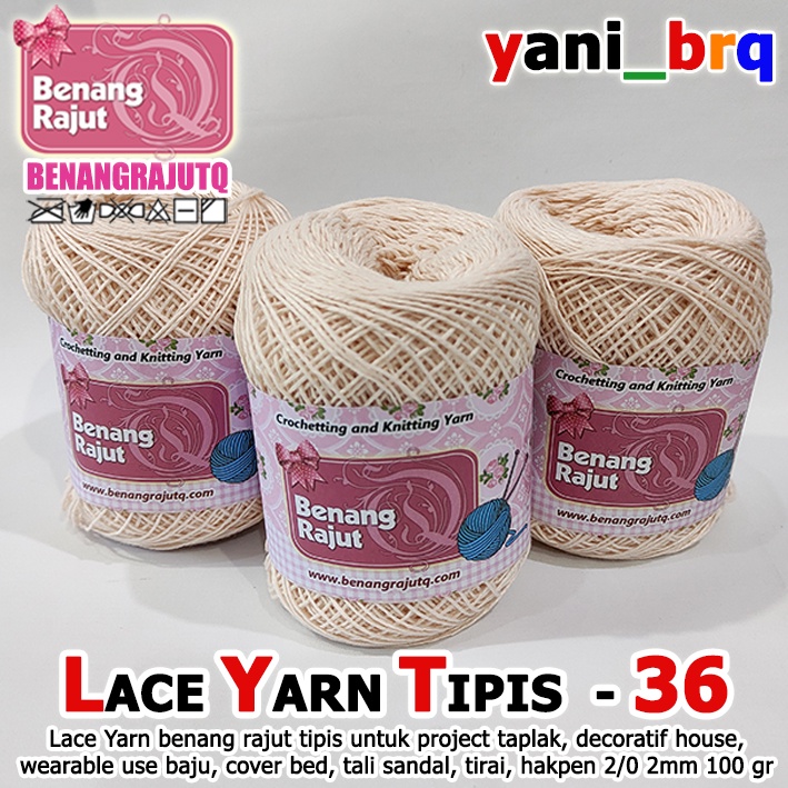 benang rajut tipis LACE YARN TIPIS 36 KREM MUDA D9 BENANG TAPLAK
