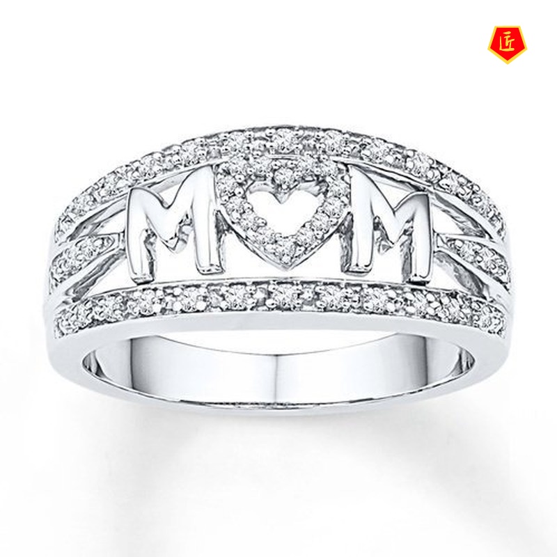 [Ready Stock]18K Platinum Diamond Mom Heart-Shaped Ring