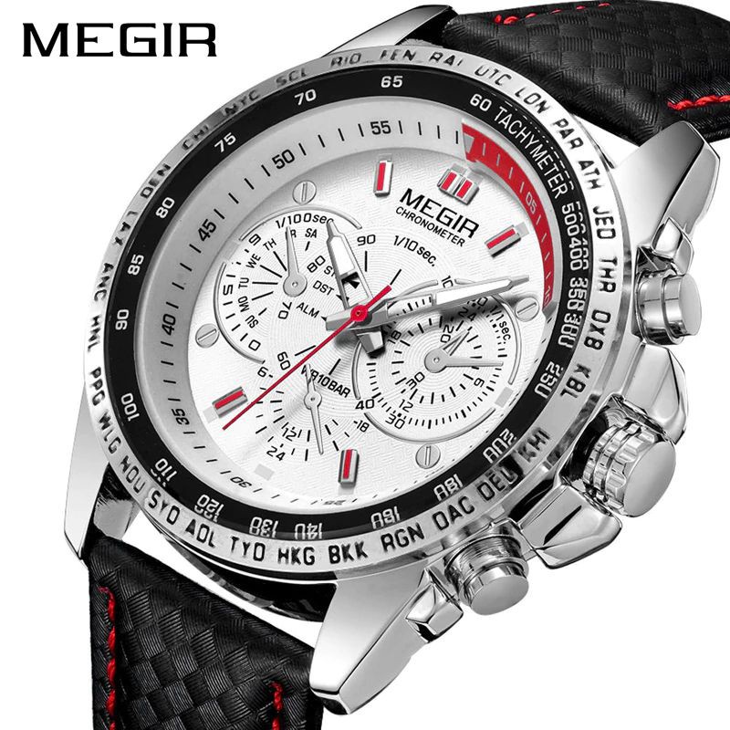 MEGIR 1010 Jam Tangan Pria Analog Tali Kulit WATCHKITE WKOS