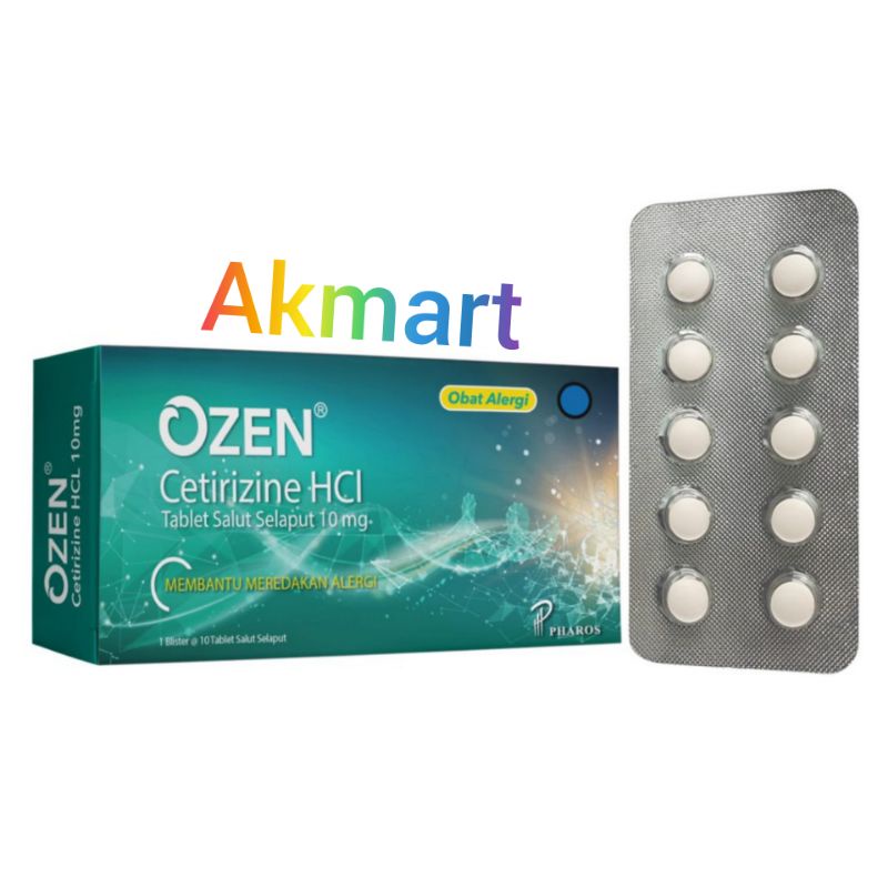 Ozen Cetirizine 10mg 1 Blister (isi 10 Tablet/pil) Obat Alergi , gatal, gatel, biduran, kaligata, bi
