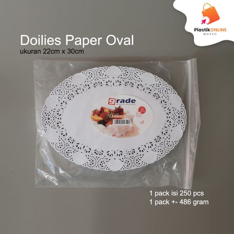 

Doilies paper Grade Oval 22x30cm white | Kertas renda alas kue
