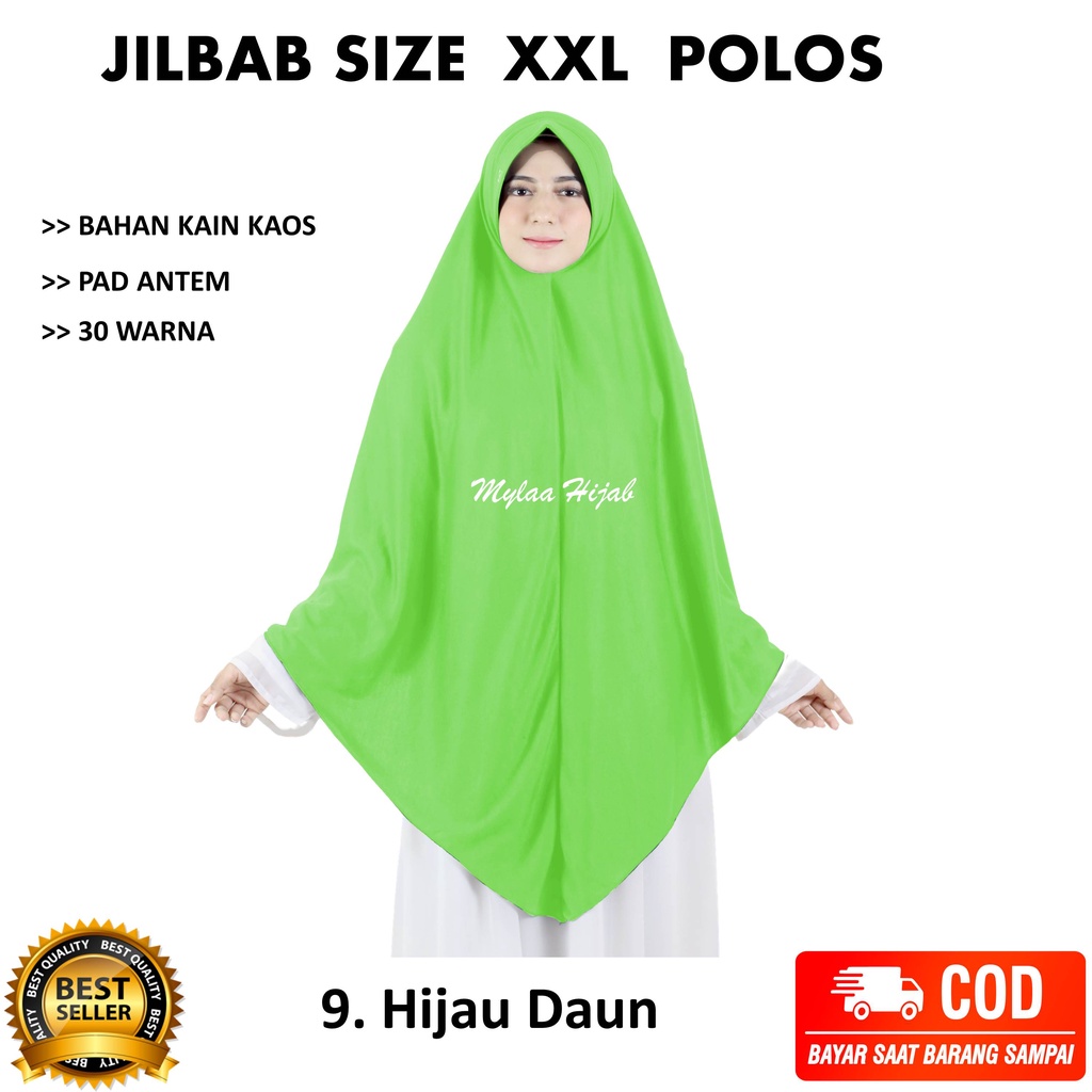 Jilbab instan NON SERUT Size XXL Pad Antem Bahan Kaos PE murah XXL-03 HARGA GROSIR TERMURAH.-9 HIJAU DAUN
