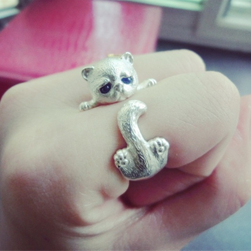 Cincin Pasangan Desain Kucing | Cincin Model Terbuka Desain Telinga Kucing / Anjing Untuk Wanita | Cincin Adjustable Bahan Alloy Gaya Jepang / Korea Untuk Wanita