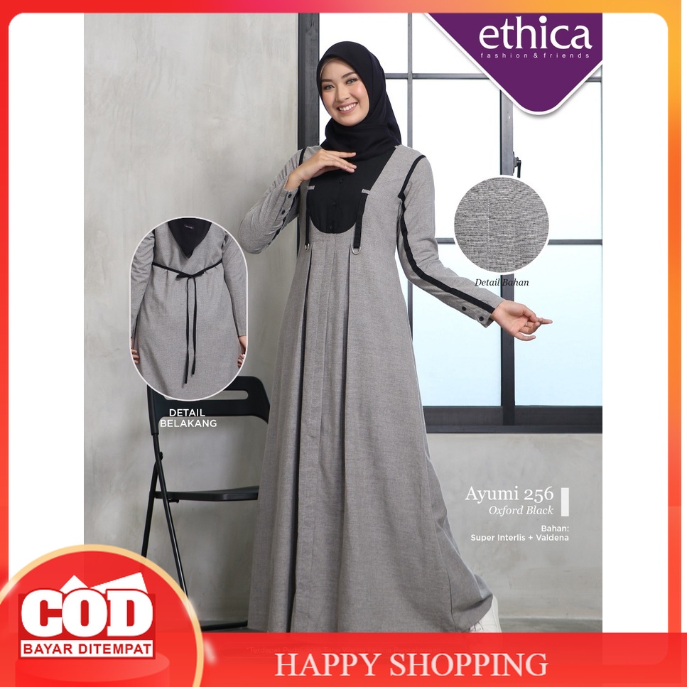 GAMIS AYUMI 256 OXFORD BLACK | DRESS MUSLIM DEWASA BY ETHICA TERBARU KEKINIAN | BUSANA MUSLIMAH WANI
