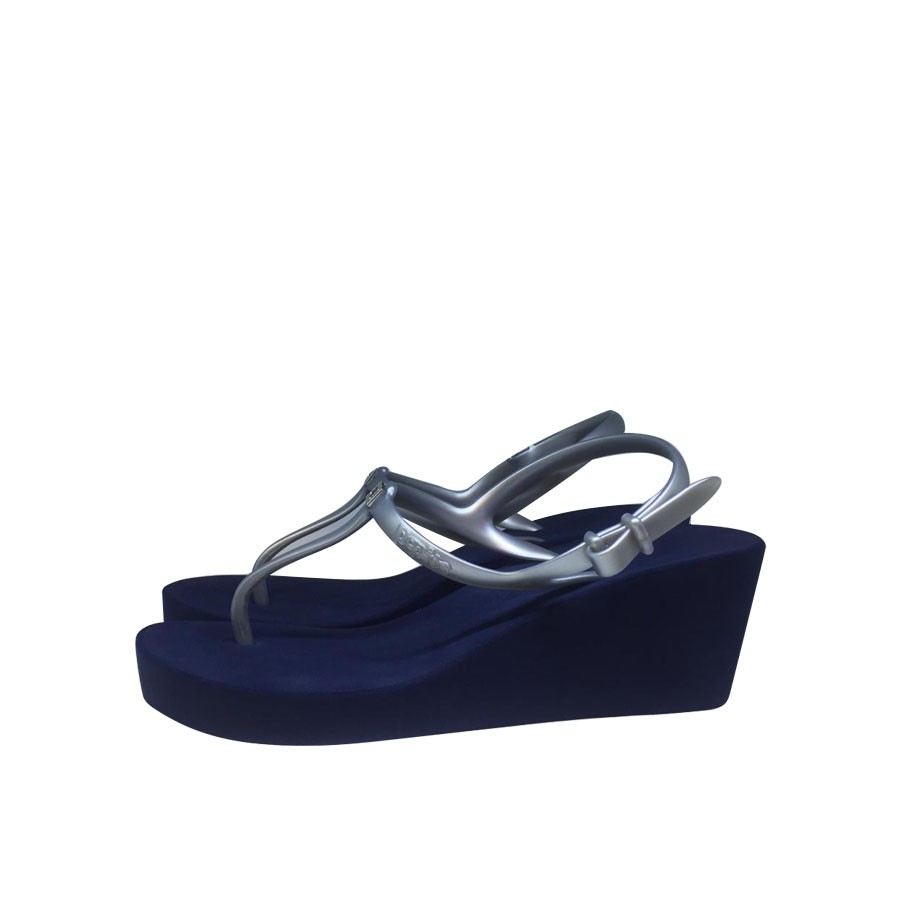 Popits Sling Back Wedge 7cm Navy Silver Sandal Popits Original