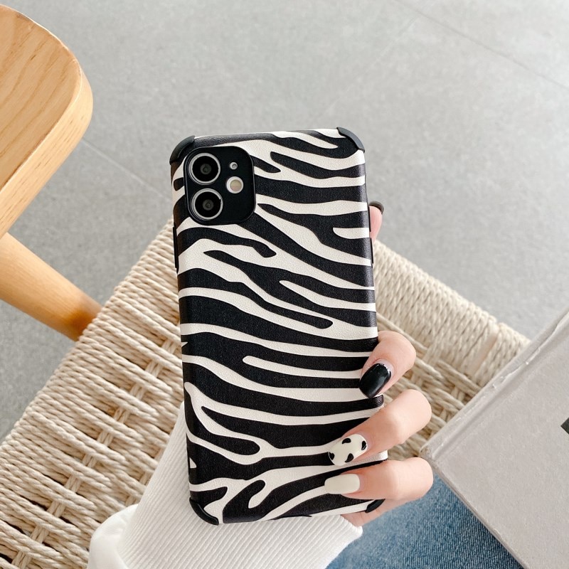 Soft leather phone case for iPhone 6 6s 7 8 Plus iPhone 11 12 Pro Max XR X XS MAX SE 2020 12 Mini Fashion Zebra Cow Pattern Silicon Full Cover