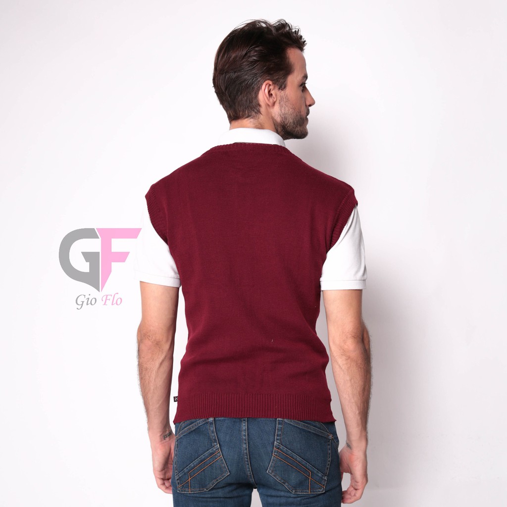 GIOFLO Rompi Waistcoat Pria Polos Rajut Maroon / ROM 436