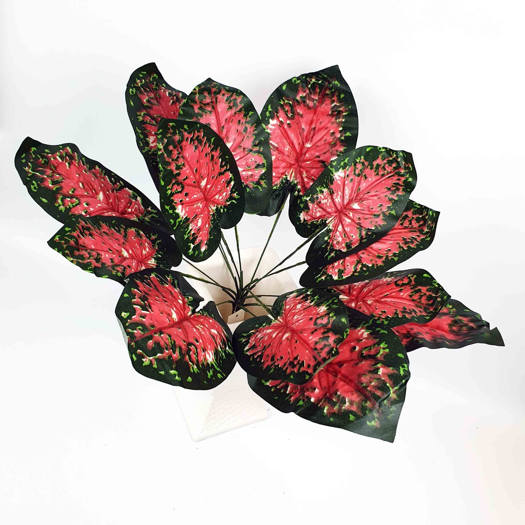 Daun Aglonema Merah Plastik 40 cm / Daun Plastik/ Daun Palsu/  Daun Artificial/ Daun Dekorasi
