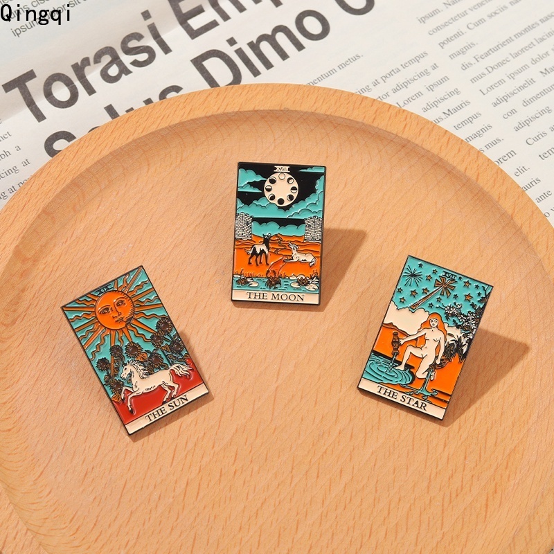 Bros Pin Enamel Desain Kartun Hewan Kucing Bulan Matahari Bentuk Persegi Untuk Koleksi