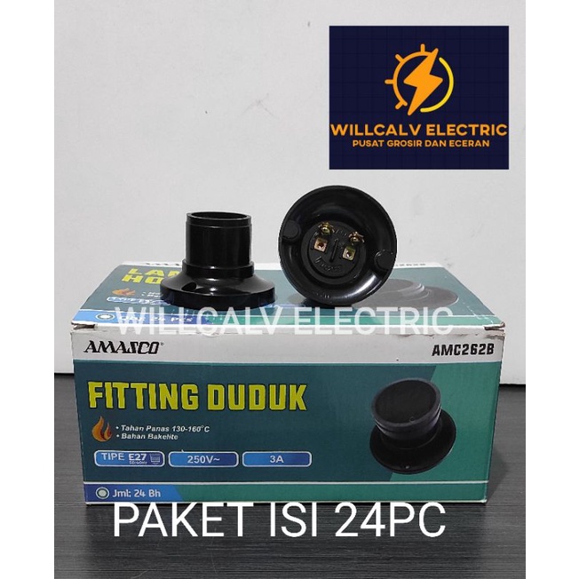 HARGA 24 PC FITING TEMPEL BULAT HITAM AMASCO E27 / FITING PLAFON BULAT HITAM AMASCO E27