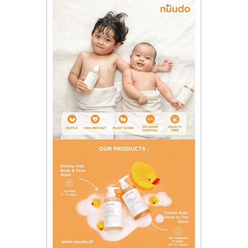 Nuudo By Pureco Kids Body to Face - Nudoo Gentle Baby Head To Newborn - Sabun Shampoo New Born Bayi  - Sabun Muka &amp; Mandi Anak - Facial &amp; Bodywash