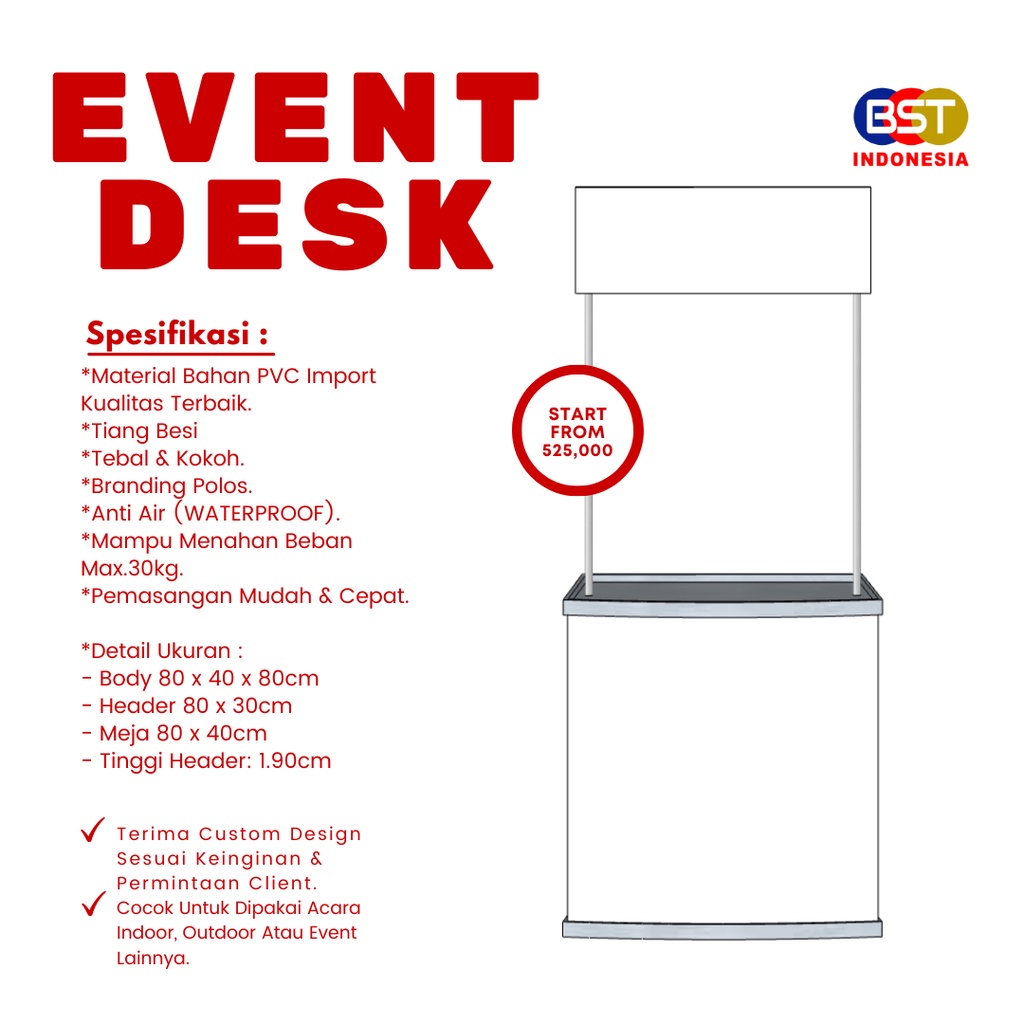 Meja Booth Portable / Event Desk Portable / Meja Promosi Jualan Polos Kualitas Terbaik