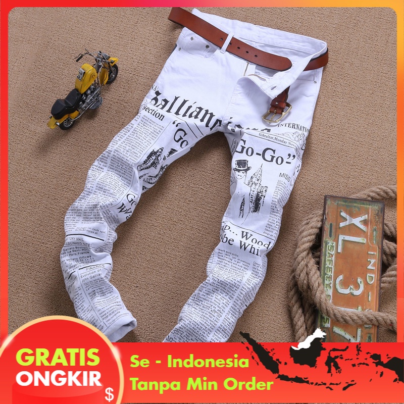 Celana Pria Import Original Sobek Robek Keren Kecil Lurus Kaki Celana Jeans