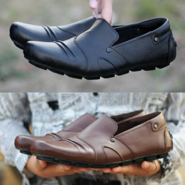 Sepatu Casual Santai Pria Slip On Kulit Asli Sapi Garut Slop Kerja Cowo Termurah Gaya