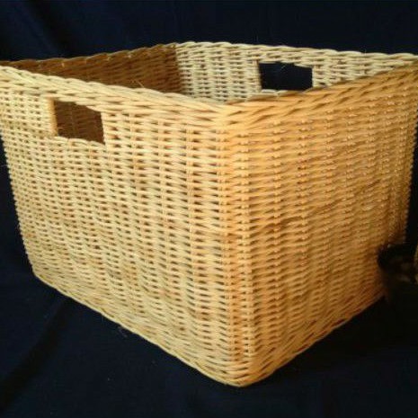 Keranjang rotan persegi panjang laci penyimpanan barang kranjang binatu rotan asli bukan sintetis 34x22x21 cm