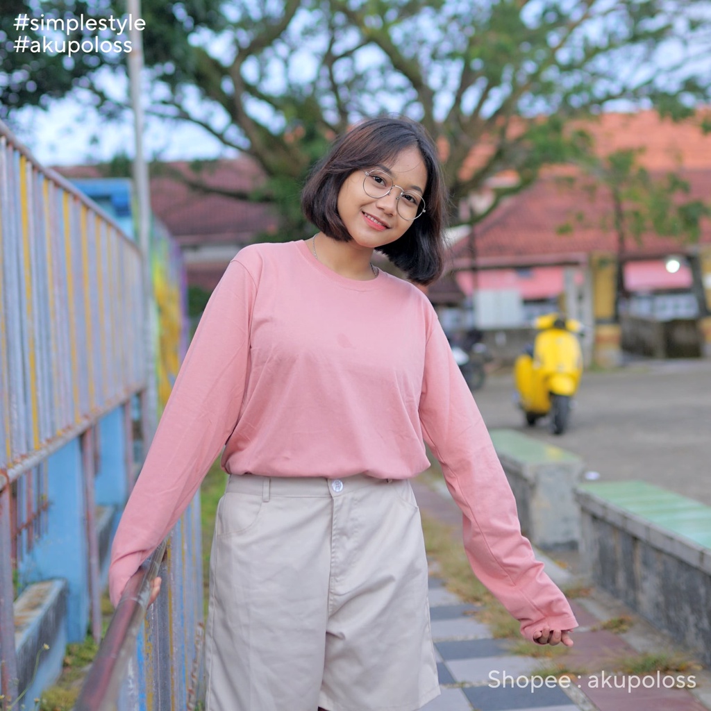 kaos polos lengan panjang | kaos polos wanita | baju polos lengan panjang dusty pink